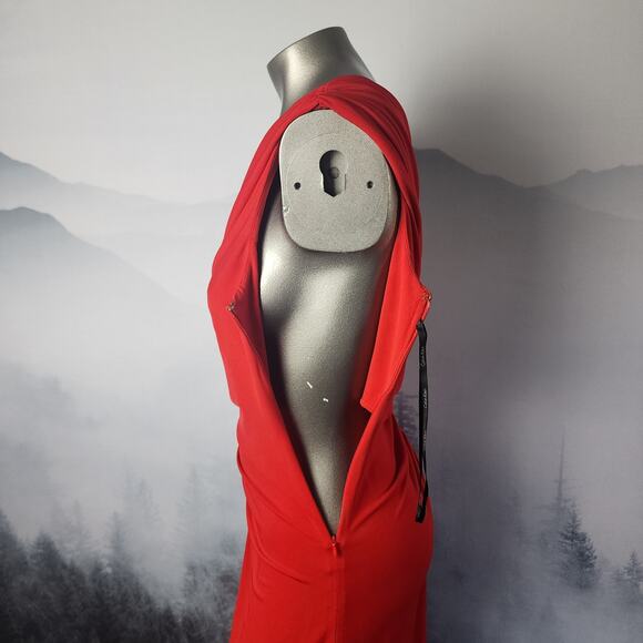 Calvin Klein Ruched Sleeveless Red A-Symmetrical Evening Gown Dress | Women's 8 - Picture 6 of 15